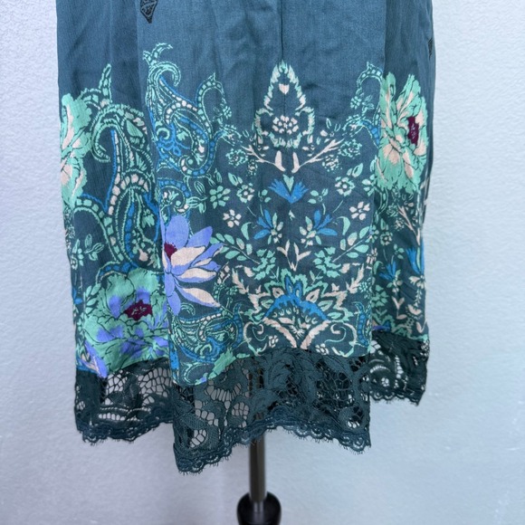 Intimately Free People Lace Floral Print Slip Dress Teal Green Womens Sz Small - Picture 4 of 8
